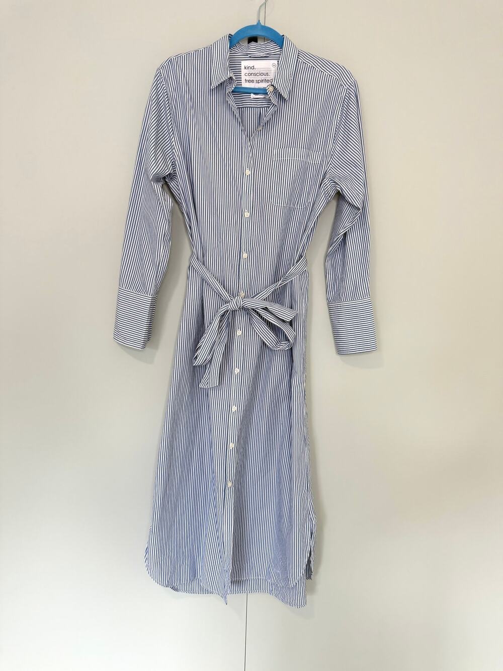 UNSUBSCRIBED Women's Striped Cotton Poplin Shirtdress in Blue and White